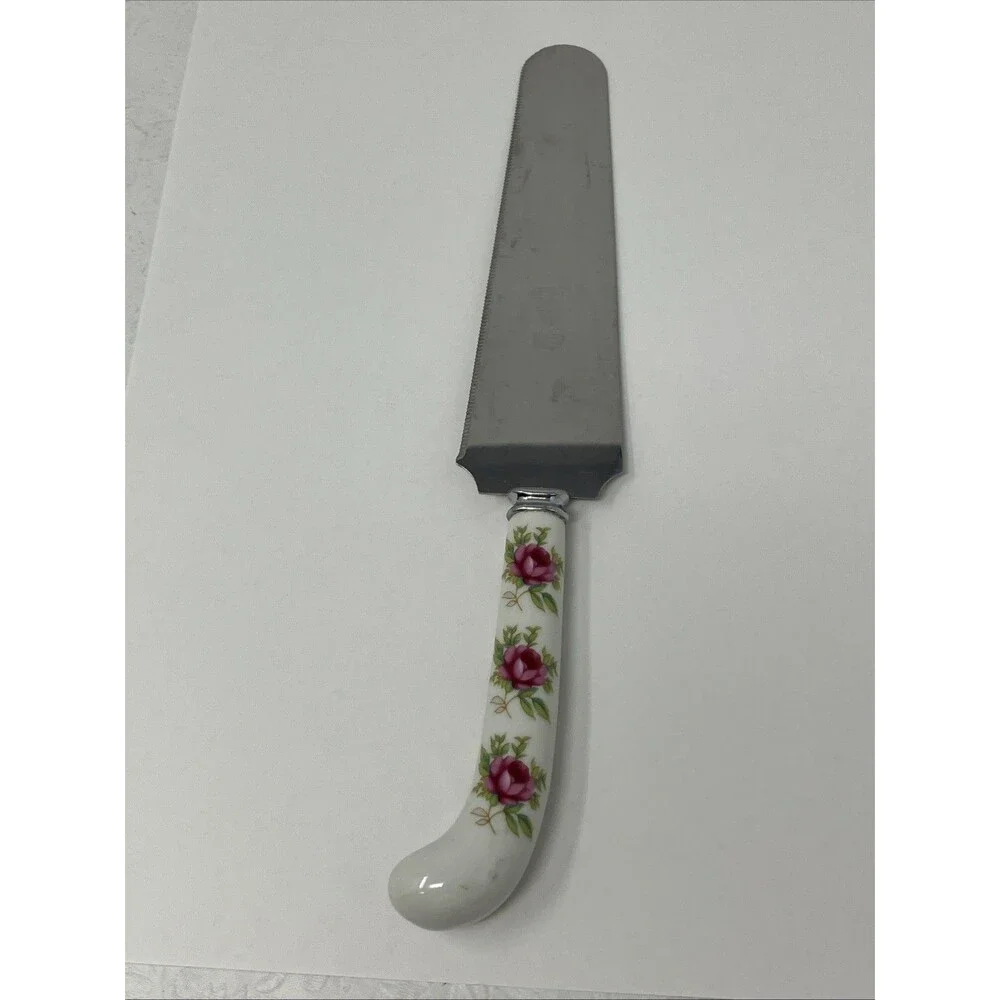 PRILL SHEFFIELD England Floral Rose Porcelain Handle Cake Pie Server Cottage